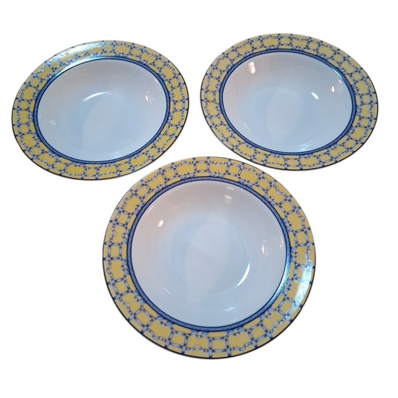 Coventry Palace Garden Fine Porcelain Blue Yellow Soup Salad Bowls Set of 3 - Picture 2 of 7